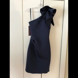 Navy Jovani One Shoulder Cocktail Dress